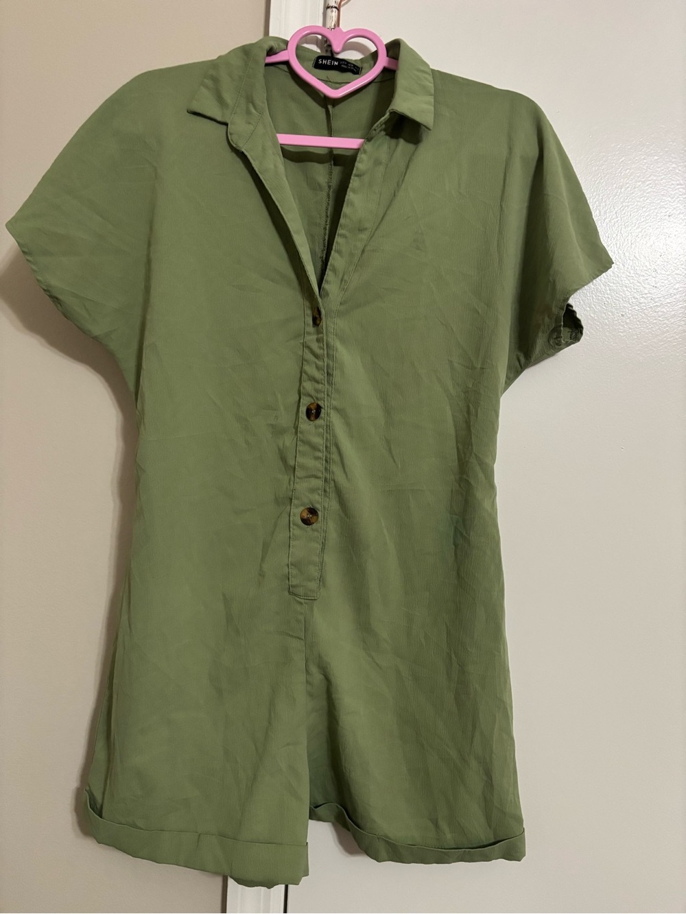 SHEIN Olive Green Short Sleeve Button Romper